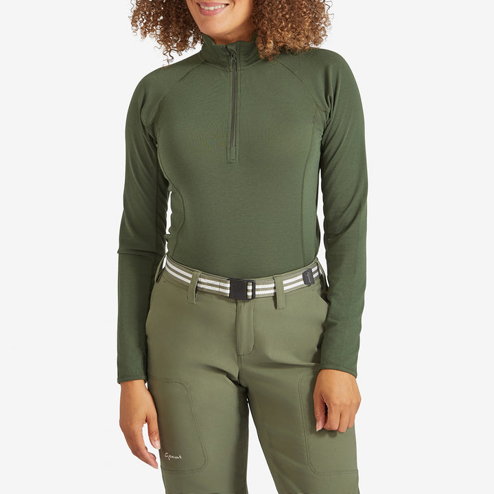 Women's Eden Gardening Zip-Neck Top - Dark Green