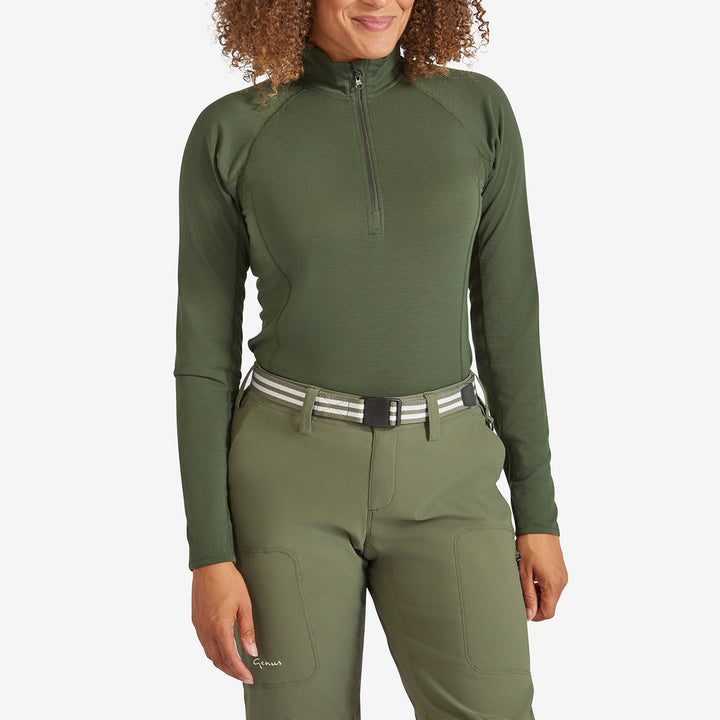 Women's Eden Gardening Zip-Neck Top - Dark Green